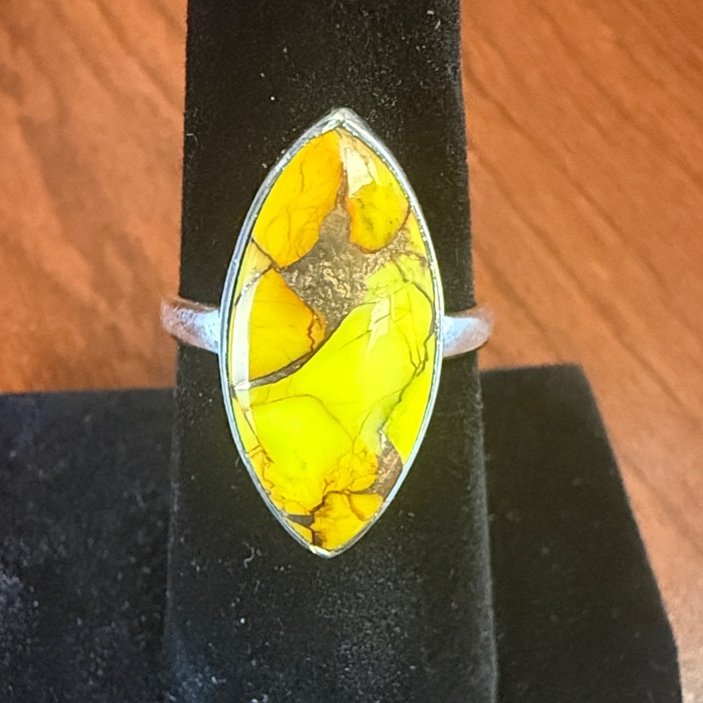 New 925 Sterling Silver Vibrant Yellow Honey Dahlia Marquise Ring Size 7.75